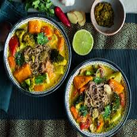 Vegan khao soi soup